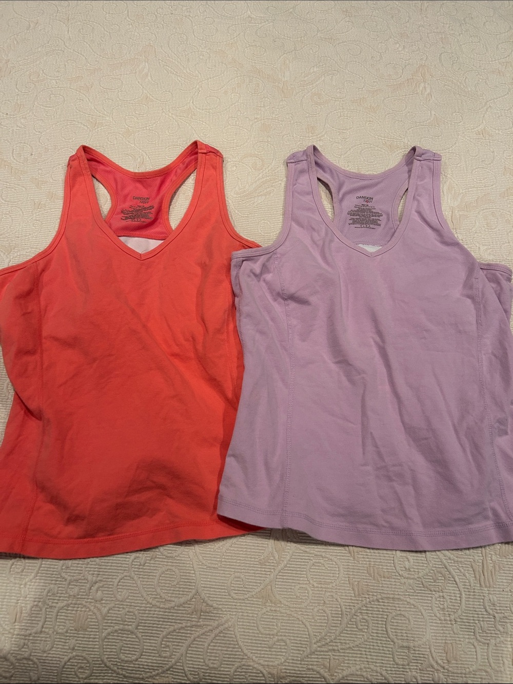 Danskin Now Coral and Lavender Racerback Tank Tops